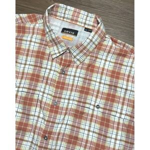 Orvis Active Fit Vented Fishing Button Down Orange Plaid Shirt Men's Sz XL